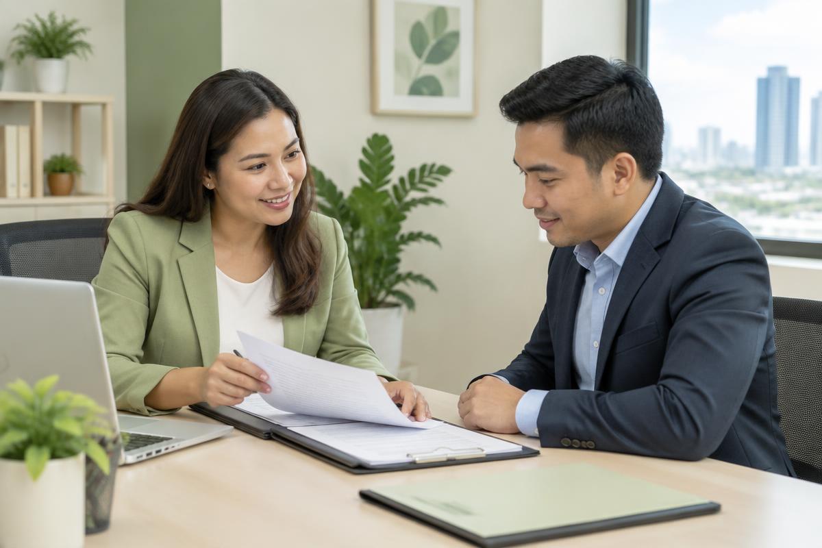 PLRAC recruitment adviser reviewing career documents with a Filipino professional