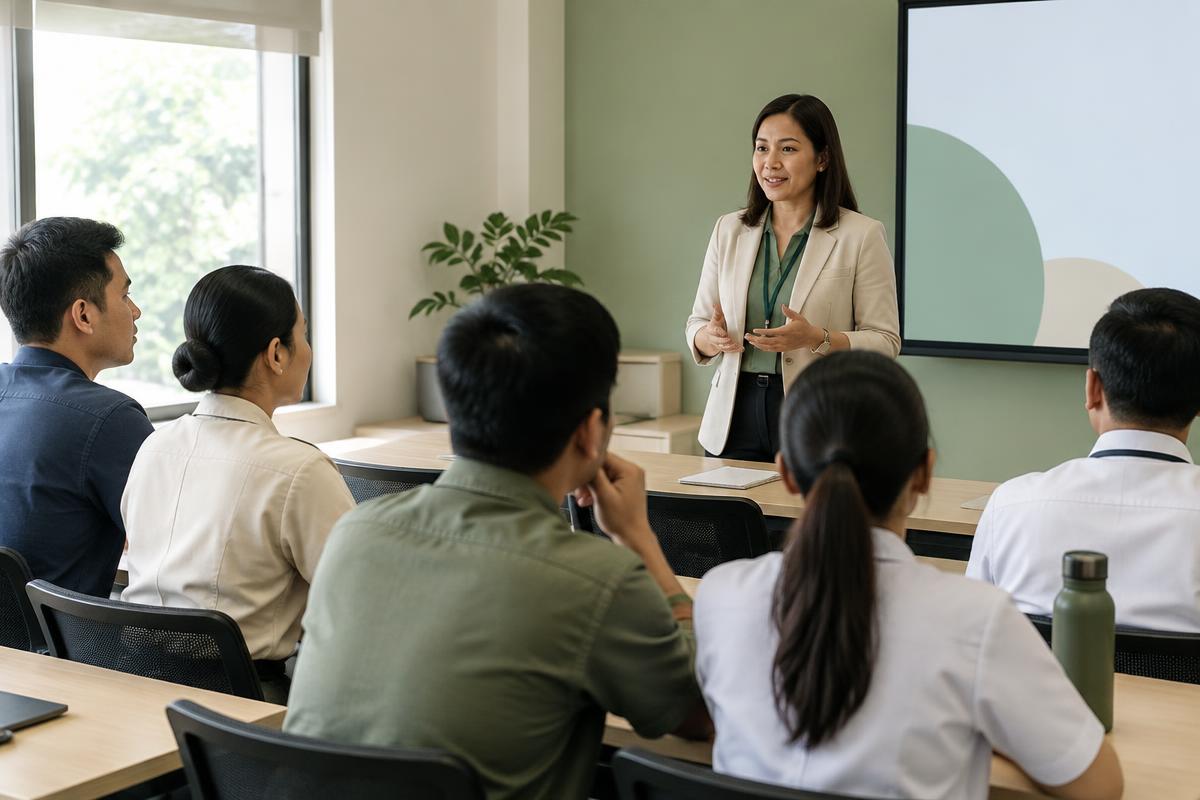 Filipino professionals attending a candidate preparation orientation