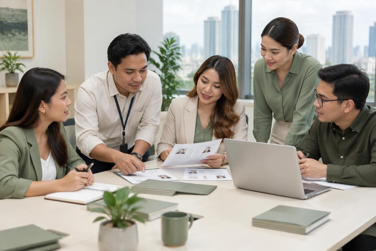 PLRAC recruitment team collaborating around a table in the Manila office